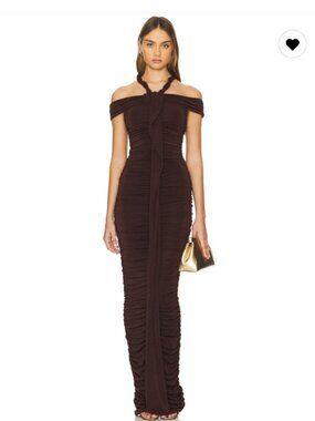 Khanums Textured Slinky Maxi Dress - Brown, XS